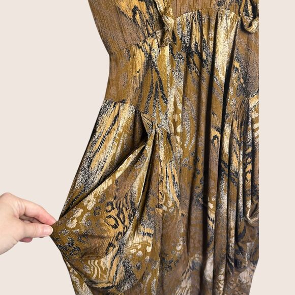 🐆 VTG 80s RABBIT RABBIT RABBIT DESIGNS ANIMAL CHEETAH PRINT DRAPE FRONT DRESS - Picture 10 of 12